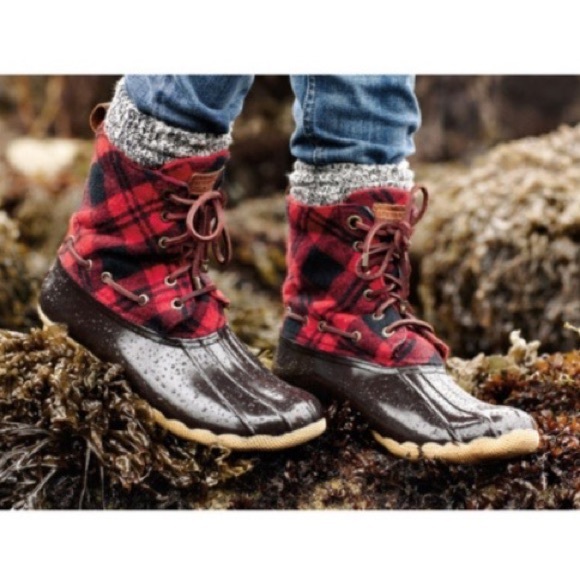 Sperry Shoes - Sperry Red Plaid Duck Boots